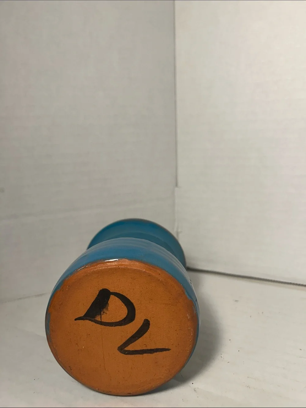 Hand-Painted Blue Ceramic Fish Cup - Yellow Fish Design 3 1/2 inch tall Signed